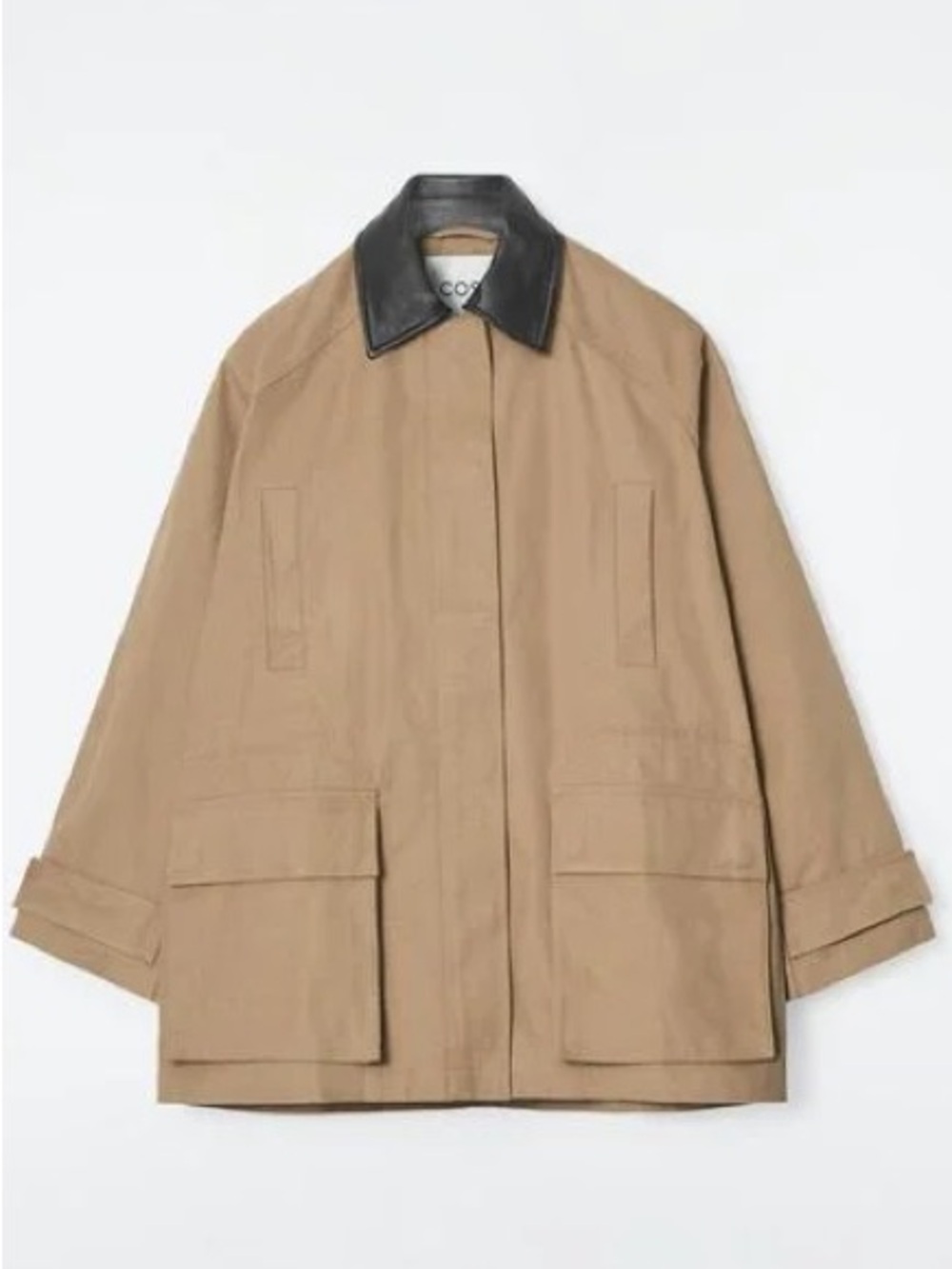 Viral COS Leather Collar Field Jacket Camel Black Size Medium - Picture 2 of 12